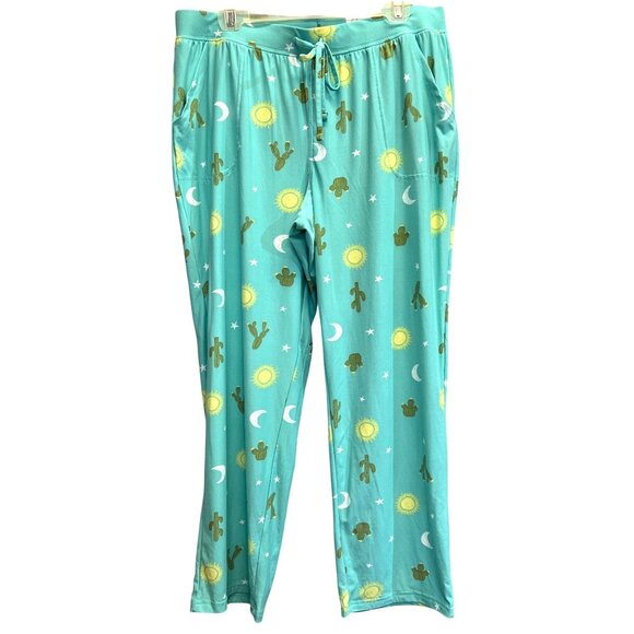 Sonoma Womens Sleepwear Green Cactus Print Pajama Pants Pockets Large - Picture 1 of 3